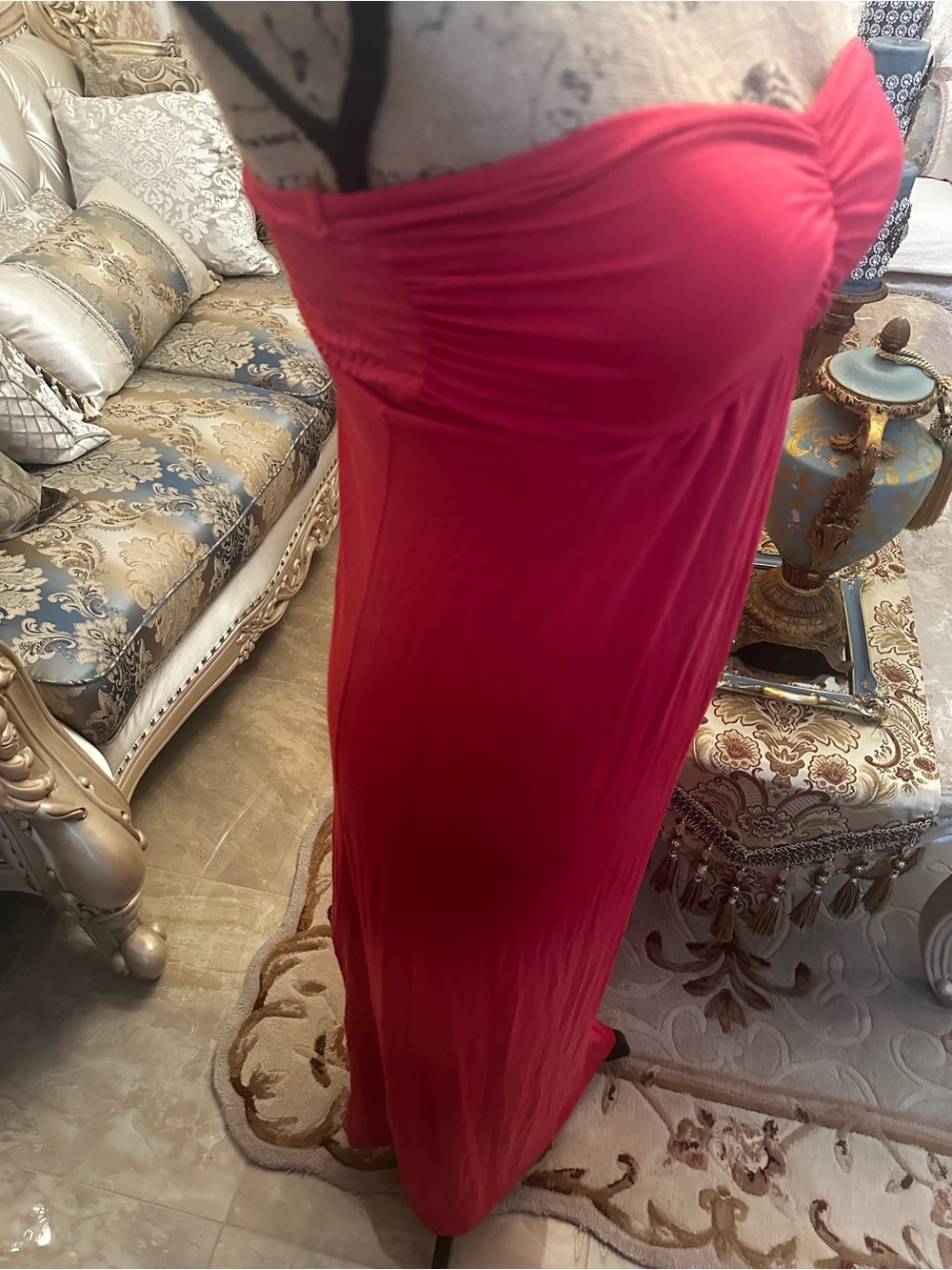 MCM Strapless Ruched Bust Maxi Dress in Fuchsia - Picture 7 of 8